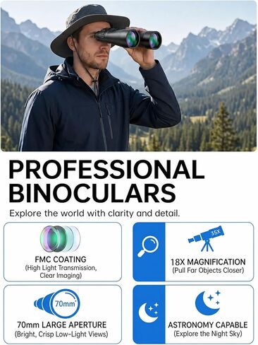 18x70 Binoculars for Adults, High Power 70mm Aperture | Explore Astronomy, Stargazing, Wildlife and Coastal Views with Bright Vision for Long Distance Outdoor Observation in Kuwait