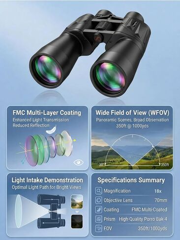 18x70 Binoculars for Adults, High Power 70mm Aperture | Explore Astronomy, Stargazing, Wildlife and Coastal Views with Bright Vision for Long Distance Outdoor Observation in Kuwait