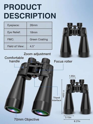 18x70 Binoculars for Adults, High Power 70mm Aperture | Explore Astronomy, Stargazing, Wildlife and Coastal Views with Bright Vision for Long Distance Outdoor Observation in Kuwait