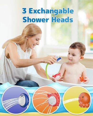 Baby Bath Shower Head with Water Thermometer, 3-in-1 Rechargeable Bath Toys, 3 Exchangable Shower Heads and Soft Silicone Baby Brush, for Newborns, Toddlers in The Tub or Sink - Automatic Ⅲ in Kuwait