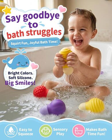 Pool Toys for Toddler, Sensory Bath Floating Water Toys 3 Pack | Textured silicone squirt toys for pool, water table, bath tub, splash pad and summer play in Kuwait