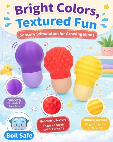 Pool Toys for Toddler, Sensory Bath Floating Water Toys 3 Pack | Textured silicone squirt toys for pool, water table, bath tub, splash pad and summer play in Kuwait