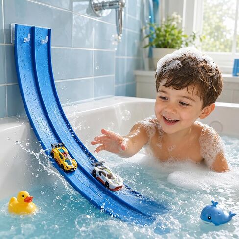 Race Car Bath Toys Set, Flexible Bathub Race Track Toys with 2 Cars for Kids, Hook Mount Fits All Bathtubs and Bag, Pool Water Toys Cars Bath Toys Gifts for Boys Girls in Kuwait