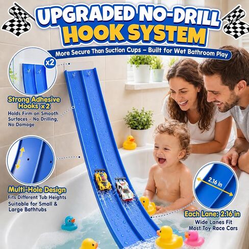 Race Car Bath Toys Set, Flexible Bathub Race Track Toys with 2 Cars for Kids, Hook Mount Fits All Bathtubs and Bag, Pool Water Toys Cars Bath Toys Gifts for Boys Girls in Kuwait