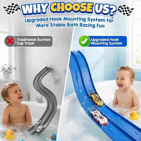 Race Car Bath Toys Set, Flexible Bathub Race Track Toys with 2 Cars for Kids, Hook Mount Fits All Bathtubs and Bag, Pool Water Toys Cars Bath Toys Gifts for Boys Girls in Kuwait