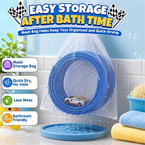 Race Car Bath Toys Set, Flexible Bathub Race Track Toys with 2 Cars for Kids, Hook Mount Fits All Bathtubs and Bag, Pool Water Toys Cars Bath Toys Gifts for Boys Girls in Kuwait