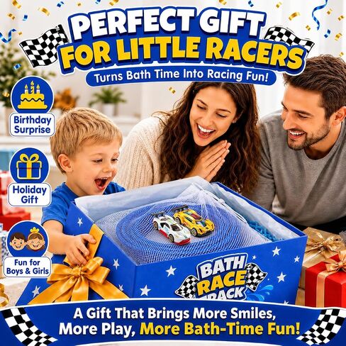 Race Car Bath Toys Set, Flexible Bathub Race Track Toys with 2 Cars for Kids, Hook Mount Fits All Bathtubs and Bag, Pool Water Toys Cars Bath Toys Gifts for Boys Girls in Kuwait