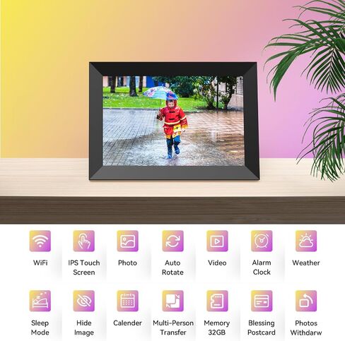 10.1 Inch WiFi Digital Picture Frame, 1280x800 HD IPS Touch Screen Cloud Smart Photo Frames, Auto Rotation, Wall Mountable Share Photos Or Videos for Via APP in Kuwait