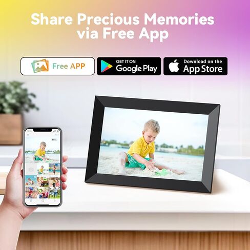 10.1 Inch WiFi Digital Picture Frame, 1280x800 HD IPS Touch Screen Cloud Smart Photo Frames, Auto Rotation, Wall Mountable Share Photos Or Videos for Via APP in Kuwait