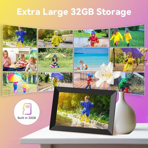 10.1 Inch WiFi Digital Picture Frame, 1280x800 HD IPS Touch Screen Cloud Smart Photo Frames, Auto Rotation, Wall Mountable Share Photos Or Videos for Via APP in Kuwait