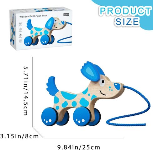 Wooden Pull Dog Toy Wooden Walk Pull Along Toy with String Toy Montessori Toddler Pull Toys for Walking Toddlers in Kuwait
