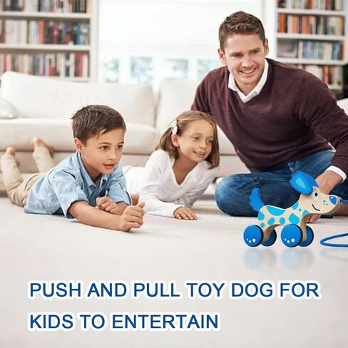 Wooden Pull Dog Toy Wooden Walk Pull Along Toy with String Toy Montessori Toddler Pull Toys for Walking Toddlers in Kuwait