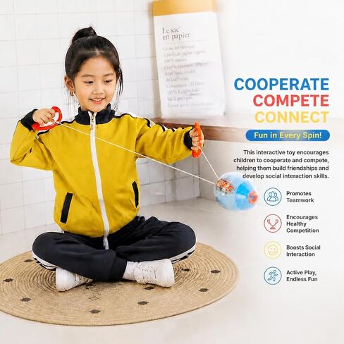 Zoom Ball Pe, Parent Child Interactive Gameplay Two Person Cooperative Shuttle Pulling Ball with Ergonomic Handle for Kids Boys Girls Indoor Outdoor 7.1x3.9inch in Kuwait