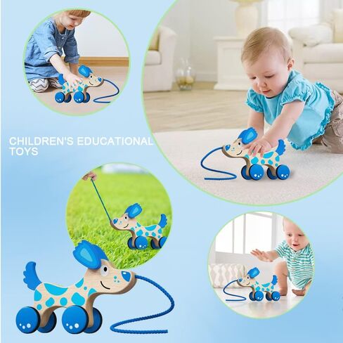 Wooden Pull Dog Toy Wooden Walk Pull Along Toy with String Toy Montessori Toddler Pull Toys for Walking Toddlers in Kuwait