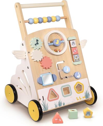 Wooden Baby Walker, Speed Adjustable Little Swan Baby Push Walker | Walker for Baby with Montessori Activity Center for 12+ Months Learning to Walk, Kids Development Gift in Kuwait
