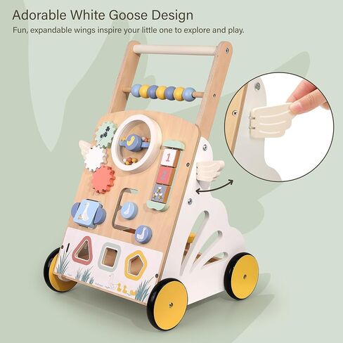 Wooden Baby Walker, Speed Adjustable Little Swan Baby Push Walker | Walker for Baby with Montessori Activity Center for 12+ Months Learning to Walk, Kids Development Gift in Kuwait
