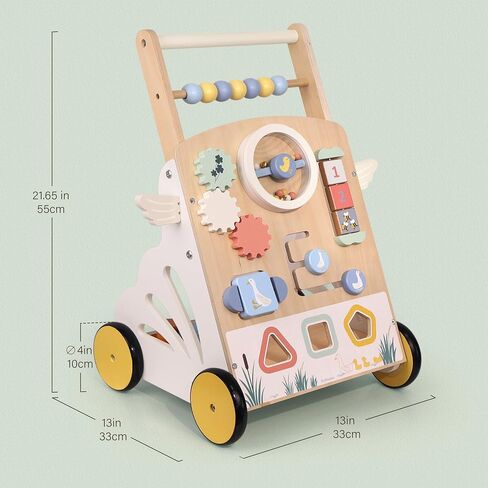 Wooden Baby Walker, Speed Adjustable Little Swan Baby Push Walker | Walker for Baby with Montessori Activity Center for 12+ Months Learning to Walk, Kids Development Gift in Kuwait