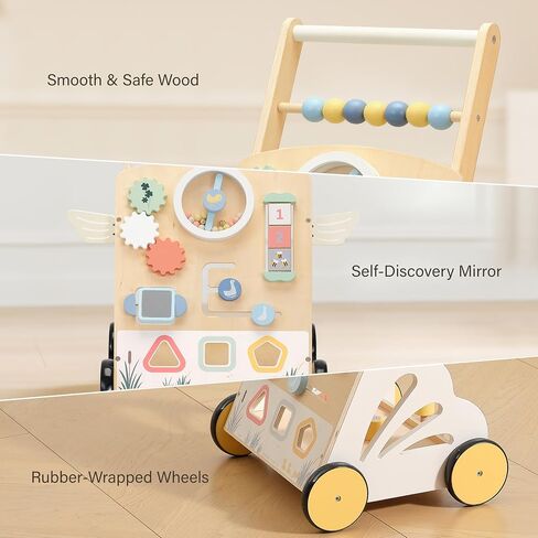 Wooden Baby Walker, Speed Adjustable Little Swan Baby Push Walker | Walker for Baby with Montessori Activity Center for 12+ Months Learning to Walk, Kids Development Gift in Kuwait