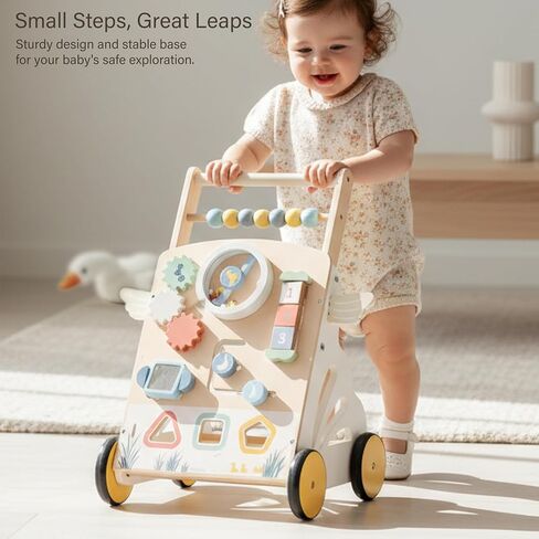 Wooden Baby Walker, Speed Adjustable Little Swan Baby Push Walker | Walker for Baby with Montessori Activity Center for 12+ Months Learning to Walk, Kids Development Gift in Kuwait