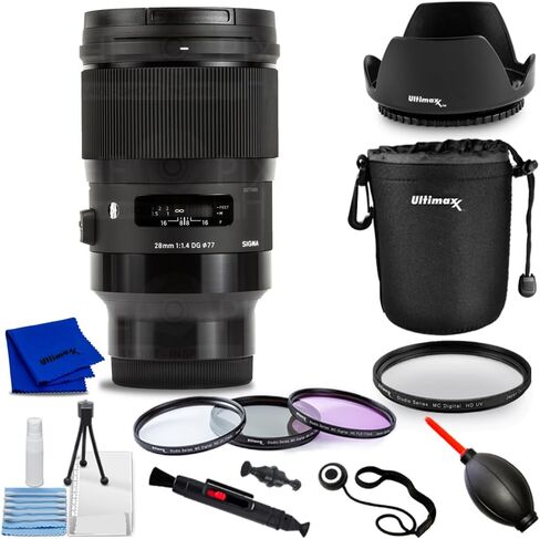 Sigma 28mm f/1.4 DG HSM Art Lens for Sony E 441965 - Accessory Bundle Inlcudes: Lens Pouch, Tulip Hood Lens, Filter Kit, Lens Cap Keeper and More in Kuwait