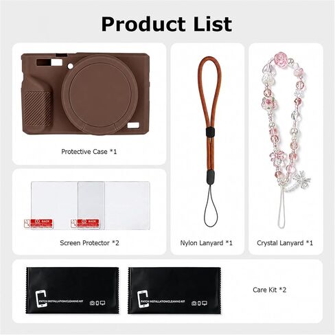 Silicone Case for Canon PowerShot G7X Mark III, Anti-Slip Rubber Skin with 2 Screen Protectors & 2 Straps (Lanyard, Chain), Vlogging Accessories Kit for G7 X mk iii (Brown) in Kuwait