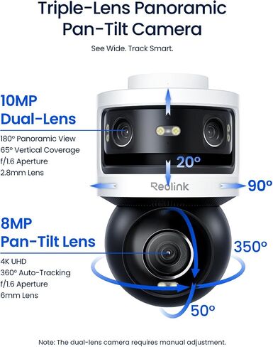 REOLINK OMVI 3i WiFi, 10MP+8MP 4K, Triple-Lens Outdoor Security Camera | 180° Panoramic + Pan-Tilt, SyncTrack&Auto Tracking, Dual-Band WiFi 6, Smart Detection, Local AI Video Search, No Monthly Fees in Kuwait
