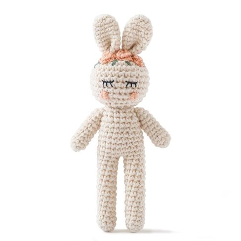 Moyii Handmade Crochet Bunny Baby Rattle - Soft Cotton Amigurumi Sensory Shaker Toy for Newborns & Infants - Easy Grip Lovey Sleep Toy & Neutral Nursery Decor Shower Gift in Kuwait