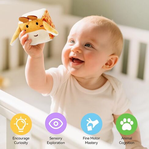 let's make Baby Toys 6-12 Months First Forest Animal Set Soft Barn playset with 5 Stuffed Woodland Animals, Rattle Crinkle Mirror Sensory Montessori Travel Toy Gift for Babies Boy Girl Toddlers 1-3 in Kuwait