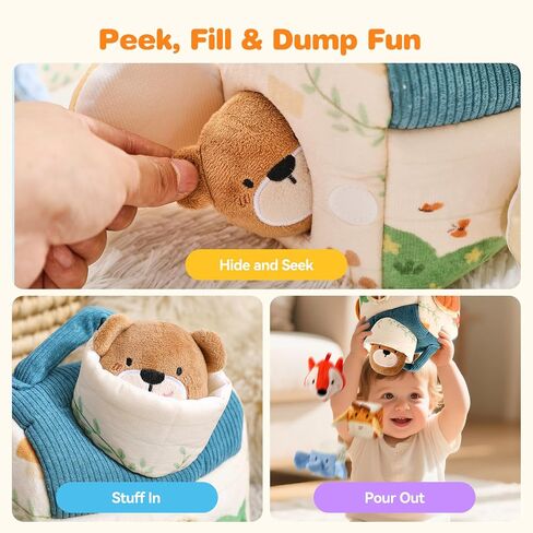 let's make Baby Toys 6-12 Months First Forest Animal Set Soft Barn playset with 5 Stuffed Woodland Animals, Rattle Crinkle Mirror Sensory Montessori Travel Toy Gift for Babies Boy Girl Toddlers 1-3 in Kuwait