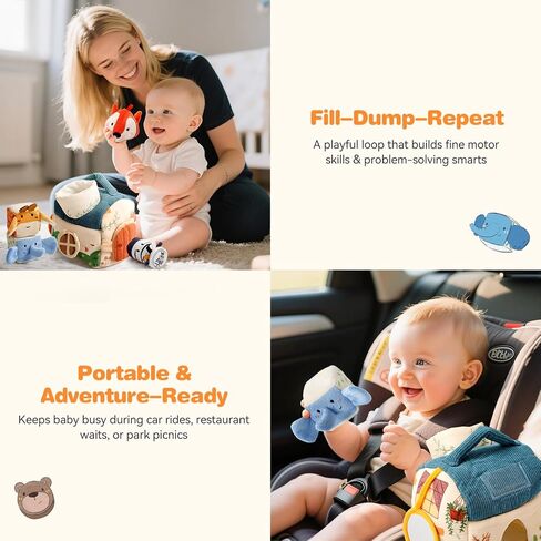 let's make Baby Toys 6-12 Months First Forest Animal Set Soft Barn playset with 5 Stuffed Woodland Animals, Rattle Crinkle Mirror Sensory Montessori Travel Toy Gift for Babies Boy Girl Toddlers 1-3 in Kuwait