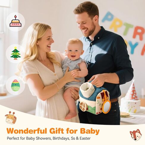 let's make Baby Toys 6-12 Months First Forest Animal Set Soft Barn playset with 5 Stuffed Woodland Animals, Rattle Crinkle Mirror Sensory Montessori Travel Toy Gift for Babies Boy Girl Toddlers 1-3 in Kuwait