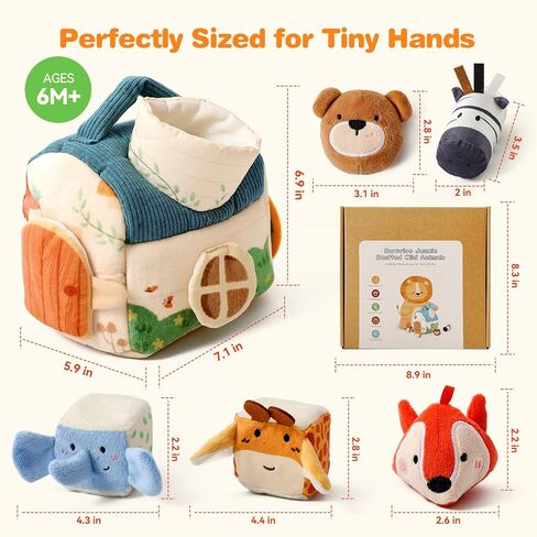 let's make Baby Toys 6-12 Months First Forest Animal Set Soft Barn playset with 5 Stuffed Woodland Animals, Rattle Crinkle Mirror Sensory Montessori Travel Toy Gift for Babies Boy Girl Toddlers 1-3 in Kuwait