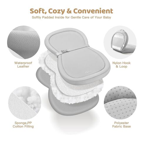 Orzbow Baby Changing Pad, Foldable Diaper Changing Pad for Dresser and Table, Wipeable Changing Pad Easy to Clean, Waterproof PU & Soft Foam Inner, Non-Slip, with Safety Belt, 28" × 19", Gray in Kuwait