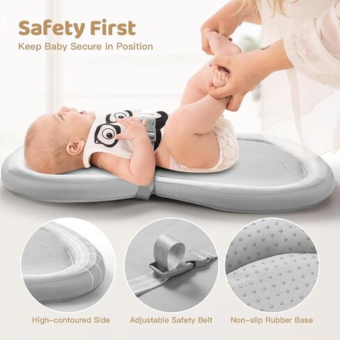 Orzbow Baby Changing Pad, Foldable Diaper Changing Pad for Dresser and Table, Wipeable Changing Pad Easy to Clean, Waterproof PU & Soft Foam Inner, Non-Slip, with Safety Belt, 28" × 19", Gray in Kuwait