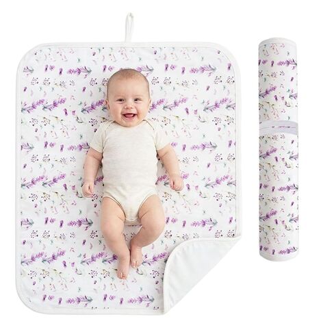 Baby Diaper Changing Mat, Waterproof, Absorbent, Soft Cotton Surface with EVA Backing, 30x24in Unfolded, Compact 8x2in with Storage Strap, Wipeable Diaper Changing Pad for Travel, Baby Gift in Kuwait