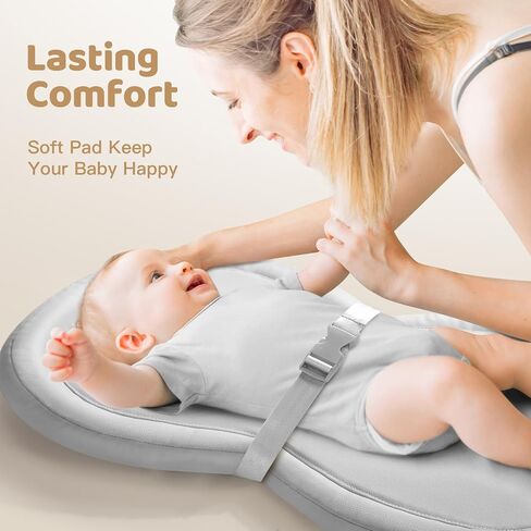 Orzbow Baby Changing Pad, Foldable Diaper Changing Pad for Dresser and Table, Wipeable Changing Pad Easy to Clean, Waterproof PU & Soft Foam Inner, Non-Slip, with Safety Belt, 28" × 19", Gray in Kuwait