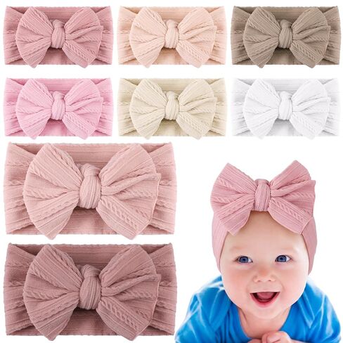 Tigeen 8 Pcs Preemie Baby Bow Headbands Soft Elastic Nylon Preemie Bow Hairbands Hair Accessories for Baby Girls Premature Newborn Infant Toddler Nicu Daily Wear Photoshoots in Kuwait
