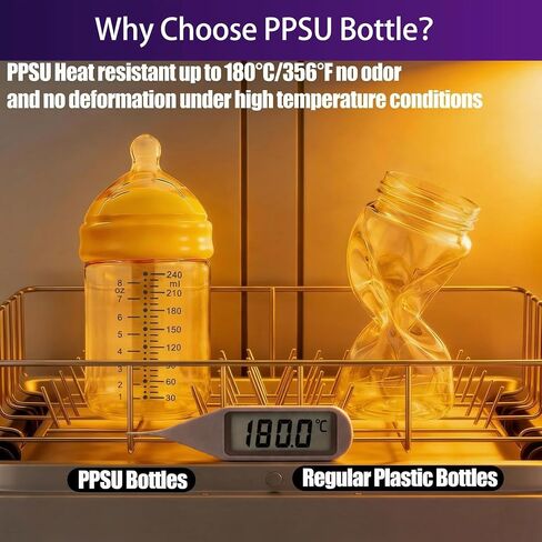 PPSU Baby Bottles for Newborns, Anti-Colic Wide Neck, Natural Latch | Breastfeeding Bottle with Angled Silicone Nipple, BPA-Free, Heat Resistant, 5oz & 8oz, 0-6 Months, 3 Nipples in Kuwait