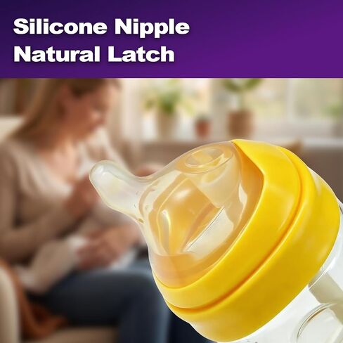 PPSU Baby Bottles for Newborns, Anti-Colic Wide Neck, Natural Latch | Breastfeeding Bottle with Angled Silicone Nipple, BPA-Free, Heat Resistant, 5oz & 8oz, 0-6 Months, 3 Nipples in Kuwait