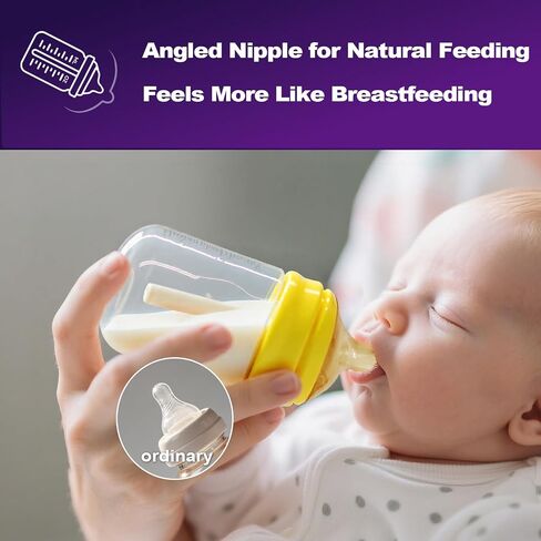 PPSU Baby Bottles for Newborns, Anti-Colic Wide Neck, Natural Latch | Breastfeeding Bottle with Angled Silicone Nipple, BPA-Free, Heat Resistant, 5oz & 8oz, 0-6 Months, 3 Nipples in Kuwait