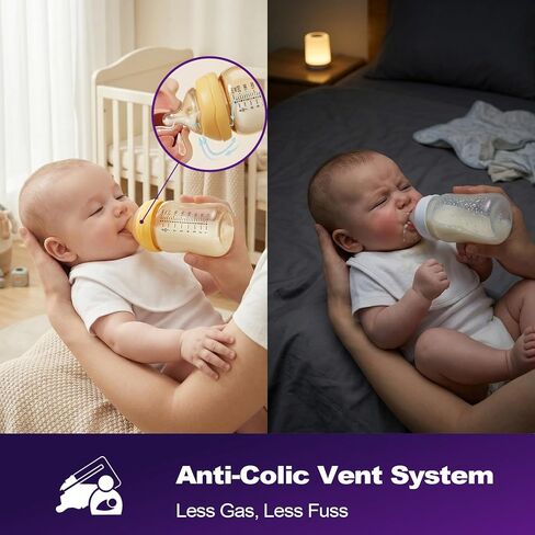 PPSU Baby Bottles for Newborns, Anti-Colic Wide Neck, Natural Latch | Breastfeeding Bottle with Angled Silicone Nipple, BPA-Free, Heat Resistant, 5oz & 8oz, 0-6 Months, 3 Nipples in Kuwait
