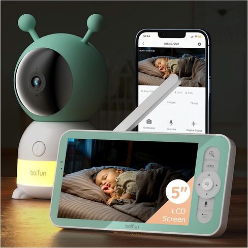 BOIFUN 2026 Upgraded 2K WiFi Baby Monitor with Camera and Audio, Smart Night Light, APP & 5" Split-Screen Control, Motion/Cries/Sound/Custom Alarm Zone Detect, Auto Tracking, Humidity Temp Detect in Kuwait