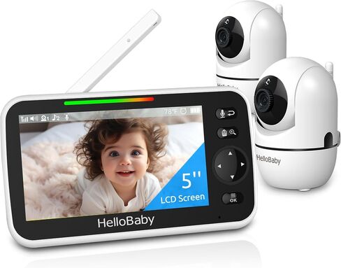 HelloBaby Baby Monitor with 2 Cameras, 6" World First Split Screen, No WiFi, 30H Battery, 355° Pan-Tilt-Zoom, Night Vision, VOX, 8 Lullabies, Temperature Alert, 1000ft Range, Portable for Travel in Kuwait