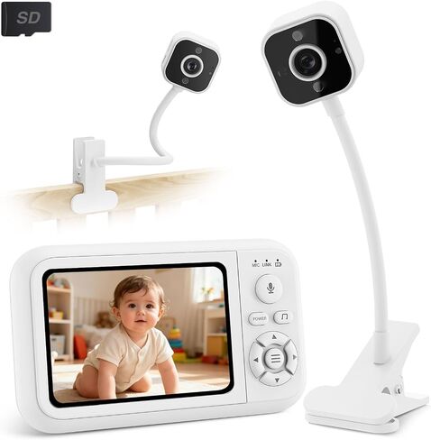 Baby Monitor with Camera and Audio, No WiFi, with Clip for Crib & Stand | Portable 3.5" HD IPS Video Screen, 2.4G FHSS, Auto Night Vision, 2-Way Smart VOX mode, Feed Rem, Temp Sense, Travel & Nursery in Kuwait