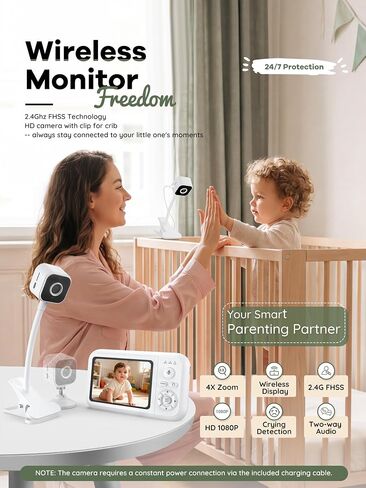 Baby Monitor with Camera and Audio, No WiFi, with Clip for Crib & Stand | Portable 3.5" HD IPS Video Screen, 2.4G FHSS, Auto Night Vision, 2-Way Smart VOX mode, Feed Rem, Temp Sense, Travel & Nursery in Kuwait