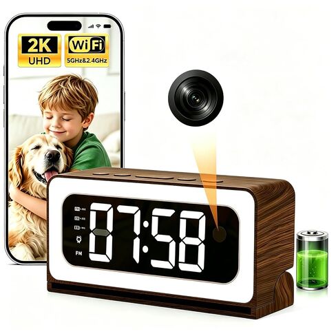 Clock Camera,Wood Grain,5G/2.4GHz WiFi Nanny Cam w/Alarm,2K Indoor Secuirty Camera,Color Night Vision,Dimmable Night Light, AI Human Detection,5200mAh Rechargeable Battery,SD & Cloud Storage,Pet,Baby in Saudi Arabia