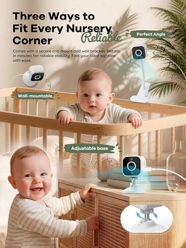 Baby Monitor with Camera and Audio, No WiFi, with Clip for Crib & Stand | Portable 3.5" HD IPS Video Screen, 2.4G FHSS, Auto Night Vision, 2-Way Smart VOX mode, Feed Rem, Temp Sense, Travel & Nursery in Kuwait
