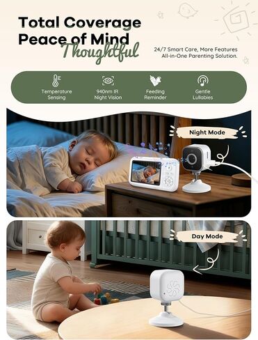 Baby Monitor with Camera and Audio, No WiFi, with Clip for Crib & Stand | Portable 3.5" HD IPS Video Screen, 2.4G FHSS, Auto Night Vision, 2-Way Smart VOX mode, Feed Rem, Temp Sense, Travel & Nursery in Kuwait