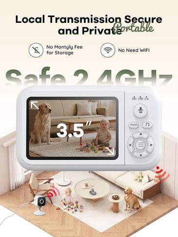 Baby Monitor with Camera and Audio, No WiFi, with Clip for Crib & Stand | Portable 3.5" HD IPS Video Screen, 2.4G FHSS, Auto Night Vision, 2-Way Smart VOX mode, Feed Rem, Temp Sense, Travel & Nursery in Kuwait