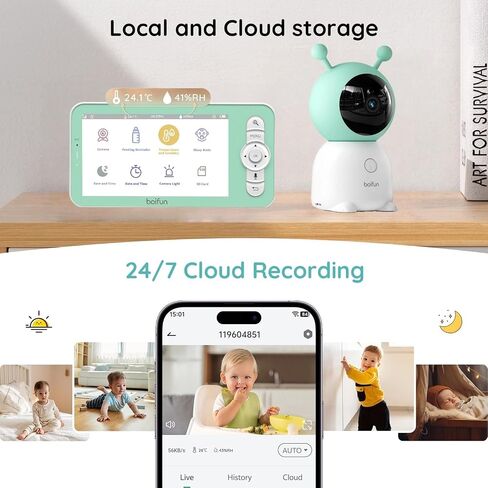 BOIFUN 2026 Upgraded 2K WiFi Baby Monitor with Camera and Audio, Smart Night Light, APP & 5" Split-Screen Control, Motion/Cries/Sound/Custom Alarm Zone Detect, Auto Tracking, Humidity Temp Detect in Kuwait